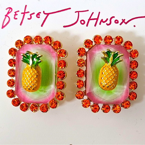 New Betsey Johnson Colorful Pineapple Stud Earrings - Picture 8 of 11